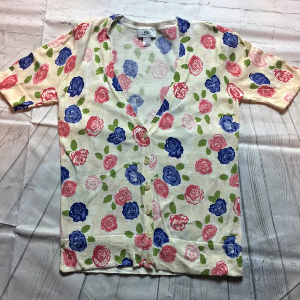 Ann Taylor Loft Rose Print Cardigan
